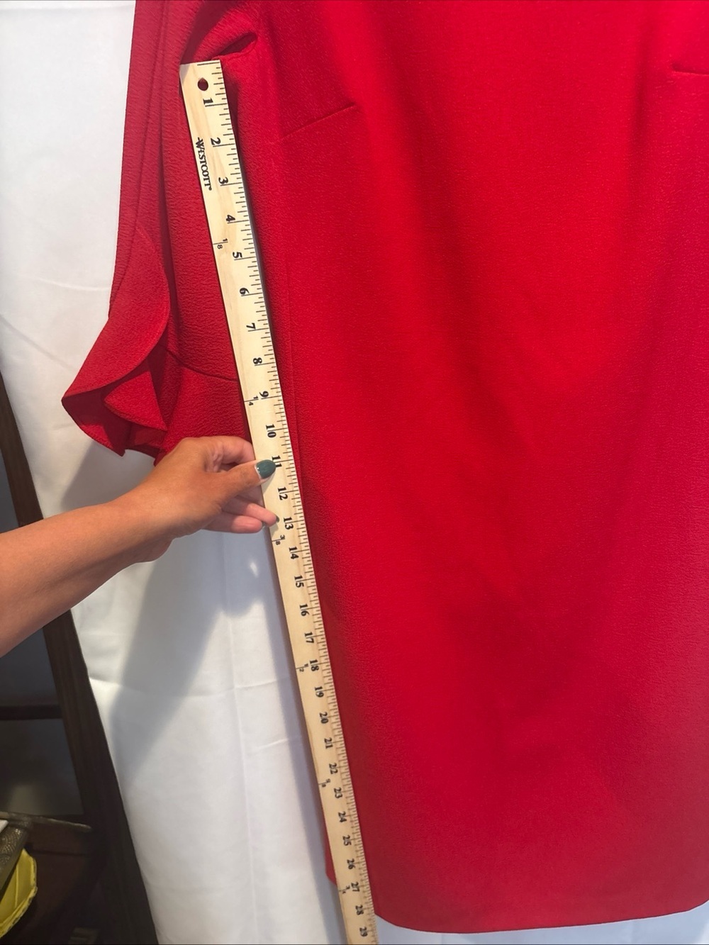 Karl Lagerfeld Red Ruffle-Cuff Shift Dress - Picture 11 of 11